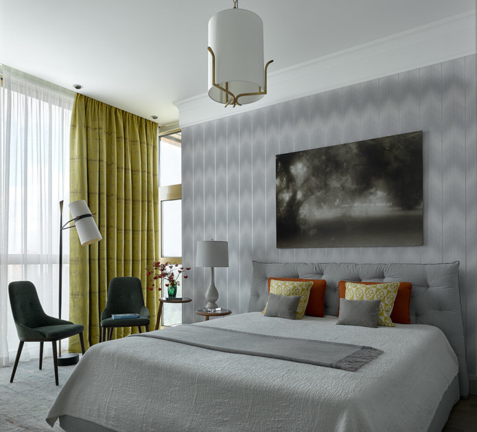 cortina listrada grossa para um quarto moderno