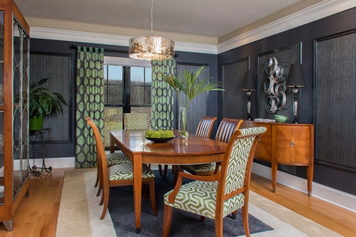 cortinas elegantes com laços na sala de jantar