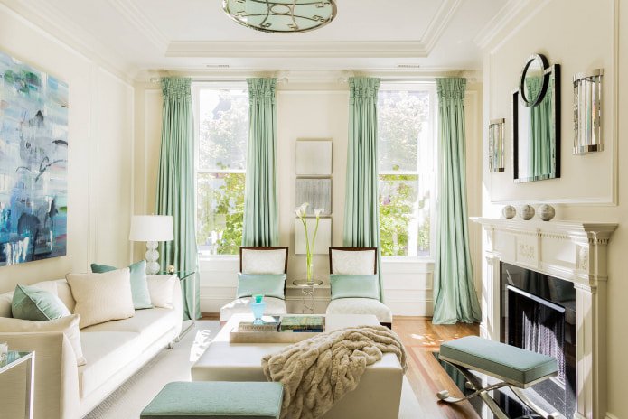 cortinas e tecidos na cor menta