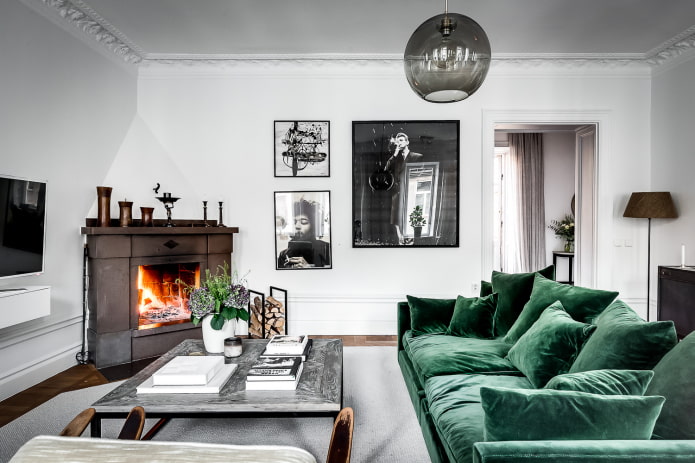 sofá verde em estilo escandinavo