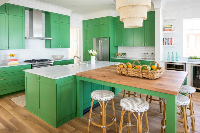 conjunto de cozinha verde fosco