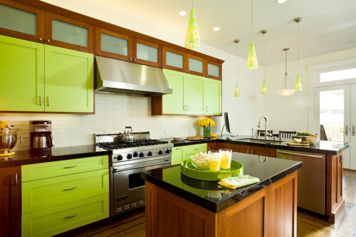  conjunto de cozinha verde e marrom