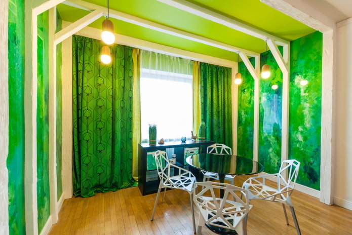 revestimento de teto verde com vigas