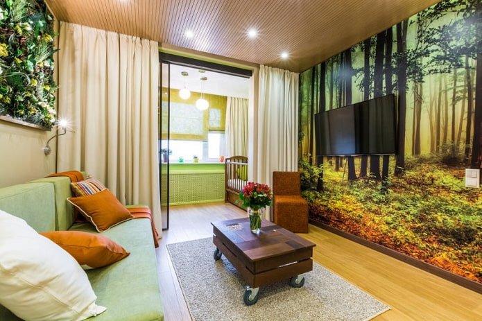 papel de parede de floresta no sala de estar