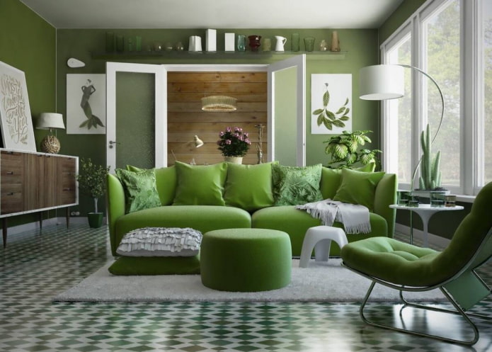 sala em tons de verde