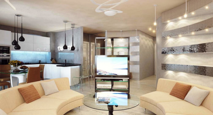 Sala de estar com elementos de mosaico