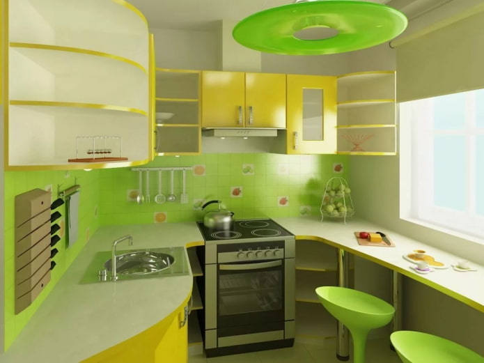 interior da cozinha em tons de amarelo esverdeado