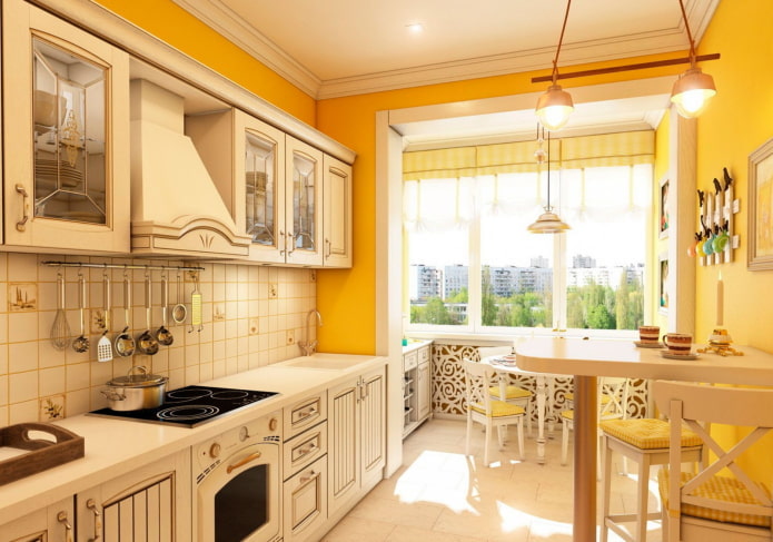 cozinha em tons de amarelo em estilo provençal