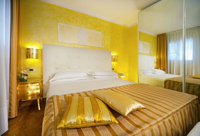 decoração têxtil do quarto em tons de amarelo