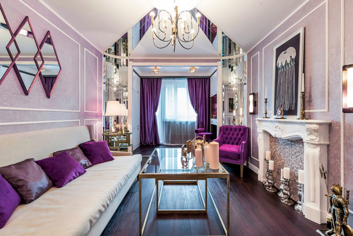 papel de parede roxo na sala de estar