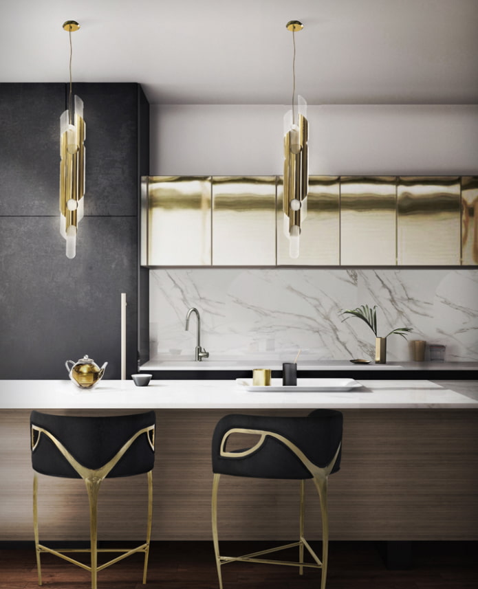 cozinha minimalista com ouro