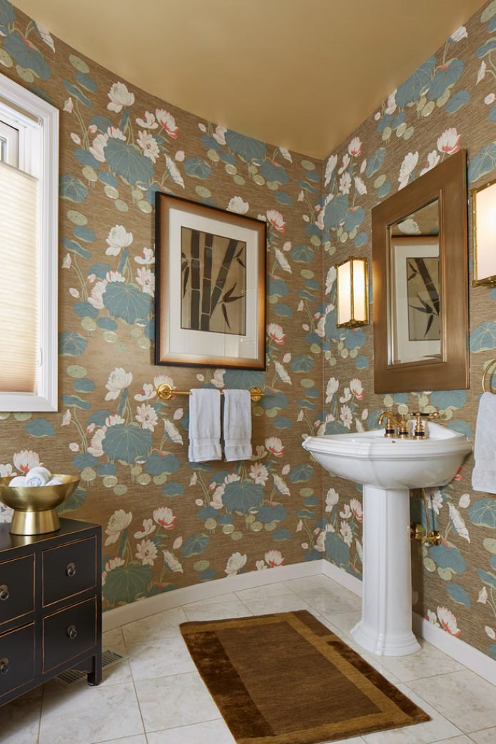 papel de parede dourado com padrão azul