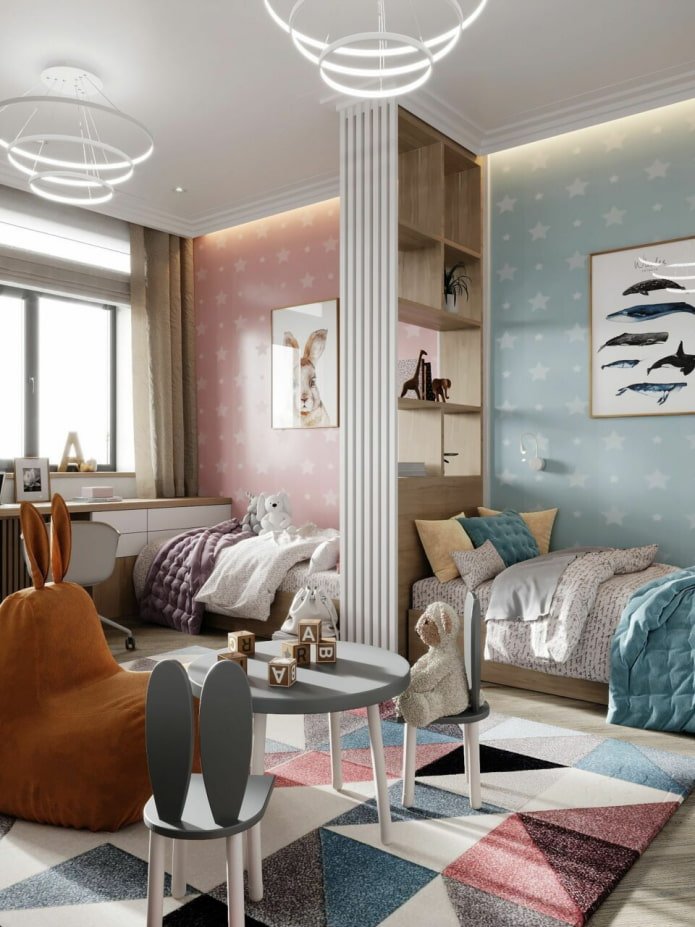 design de um quarto para crianças de sexos diferentes