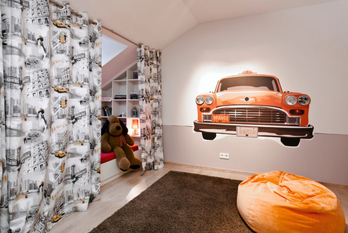 zoneamento de quarto infantil com cortinas