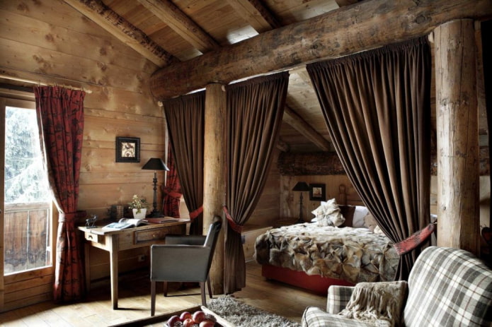 zoneamento de uma sala de campo com cortinas