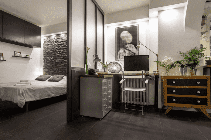 zoneamento no interior de um quarto com escritório