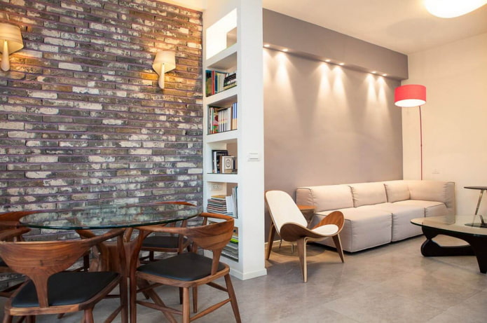 parede de tijolos em um apartamento de um cômodo