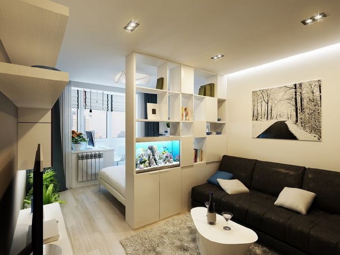 separe o quarto e a sala de estar
